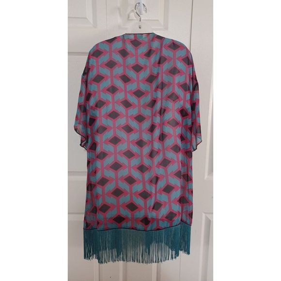 LuLaRoe Open Lightweight Flowy Cardigan Coverup with Fringe and Drape Cascading - Picture 3 of 5